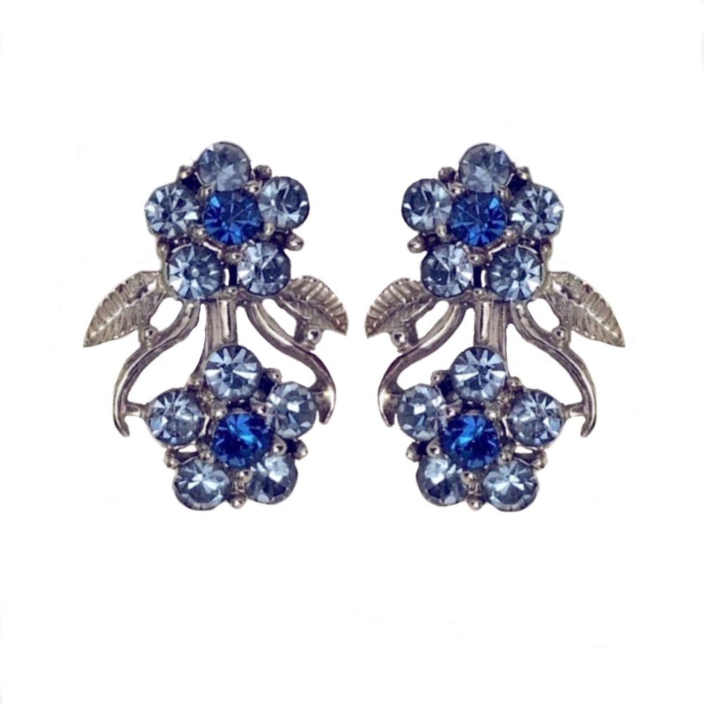 Vintage 1950 Costume Coro Blue Rhinestone Necklace/Clip-on Earrings Parure. EUC - Picture 6 of 11